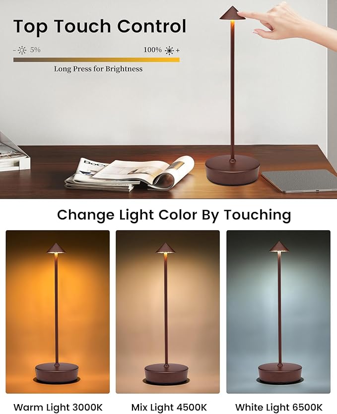 Cordless Led Table Desk Lamp 2 Pack, 7000mAh Battery Outdoor Table Light Waterproof for Restaurant Patio Camping Home Decor, USB-A Output, Brightness Memory, Dimmable