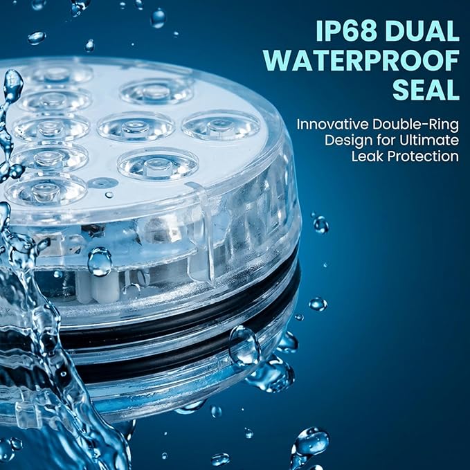 Saker Submersible LED Pool Lights - 13-Bead Underwater Light with 21-Key Remote, Waterproof Color-Changing RGB Lights for Pools, Hot Tubs, Ponds, Spa & Party Décor (1PC)
