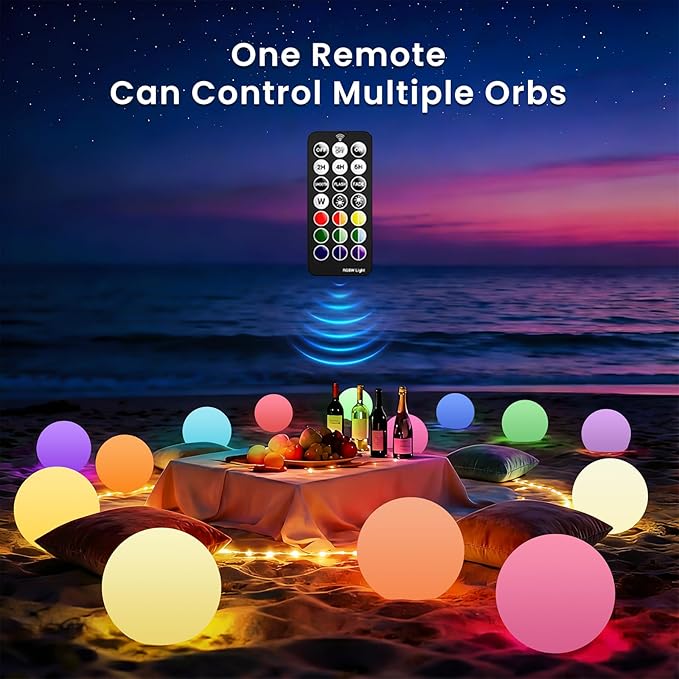 LOFTEK Pool LED Light Ball - 12-inch Sphere Lamp Rechargeable - 16 RGB Cool Lamp for Bedroom Ambient Lighting - Smart Night Light for Baby Nursery - Waterproof Light for Yard & Pool Decor, 1PCS