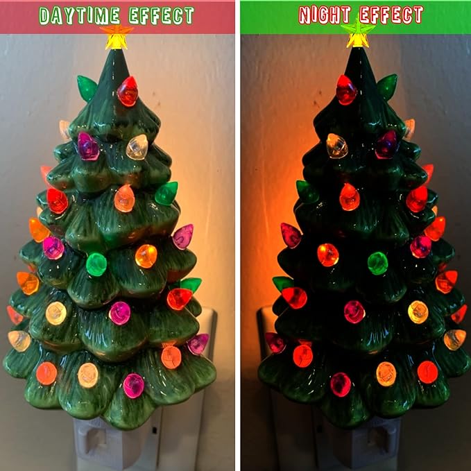 Replacement Lights Bulbs for Ceramic Christmas Tree, 217 PC Mini Twist Light Ornaments for Ceramic Tree, Multicolor Small Flame Pegs Accessories for Crafts, Assorted Colors, 6 Stars Treetops Set