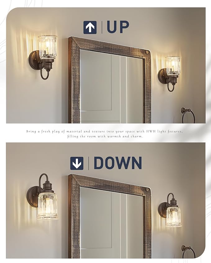 Sconce Wall Lighting, HWH 1-Light Wall Sconce Modern Indoor Wall Light Fixtures, Single Bathroom Vanity Light with Bell-Shaped Fluted Clear Glass, Oil-Rubbed Bronze Finish, 5HZG106B ORB