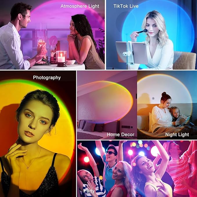 Sunset Lamp Projector for Room Decor,Endless Color Sun light Lamp Mood Lighting,Sunrise Sunset Light 360°Rotation LED Projection Lamp for Party,Tiktok Live,Photography|Multicolors,APP&Button Switch