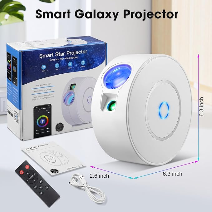 Laser Safety Certified Star Projector, Galaxy Projector with Smart App & Voice Control, 900 Sq.ft Coverage, 4 Custom Scenes, 25dB Silent Operation with 4 Positioning Angles