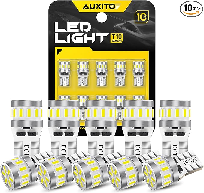 AUXITO Latest 194 LED Bulb 6500K White Super Bright 168 2825 T10 W5W LED Bulb for Car Dome Door Map Courtesy Trunk Cargo License Plate Tail Lights, Pack of 10