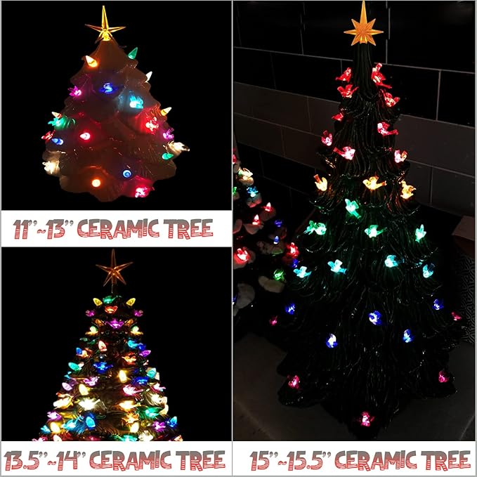 117Pcs Ceramic Christmas Tree Red Cardinal Bird Replacement Lights Bulbs and 1 Angel/3Stars Topper Ornament for Ceramic Tree Décor - Medium Plastic Pegs.