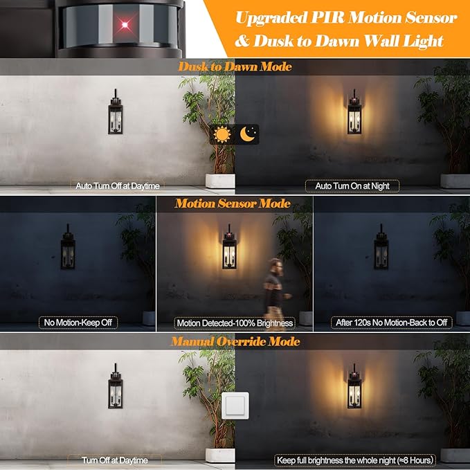 Porch Lights with GFCI Outlet, 20" Brown Dusk to Dawn Motion Sensor Outdoor Lights, Exterior Lighting Fixtures with GFCI Outlet Built-in, Waterproof Bronze Outdoor Wall Sconce for House Patio