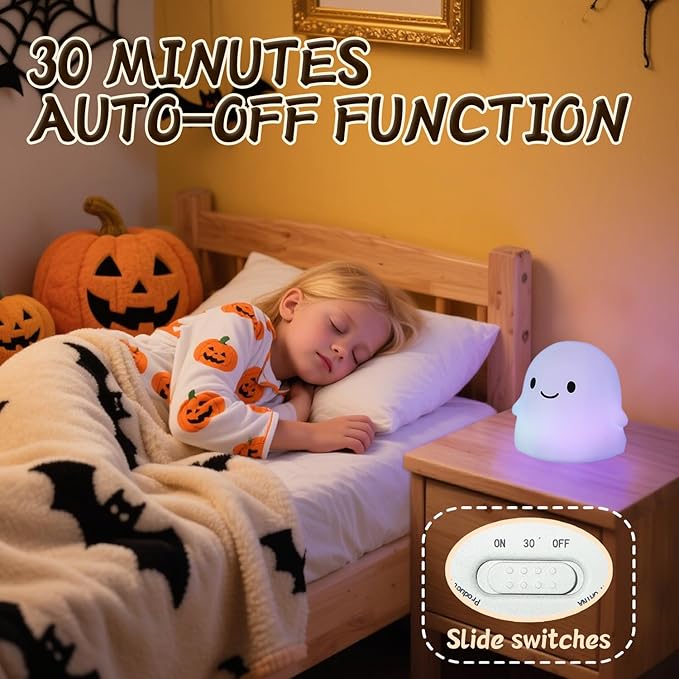 Ghost Night Light Color Changing, Cute Cloud Decor with Colors & 50Hrs, Tap Control Light Up Ghost for Kids, Rechargeable Halloween Gifts, [Women Gifts]