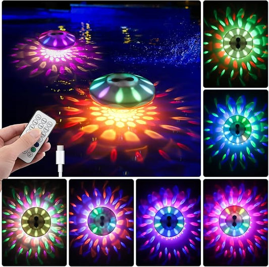 Floating Pool Lights, IP68 Waterproof Pool Lights, Rechargeable RGB Upper and Lower Color Changing Pool Lights with 6 Dynamic Lighting Effects, Floating Light for Pond Gardens,Party -2 Pack