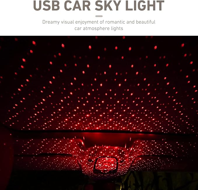 USB Star Projector Night Light, Adjustable Romantic Interior Roof Star Night Light, Portable Car Roof LED Nights Star Lamp, for Cars, Ceiling, Living Room Party Atmosphere Decorations (Red)