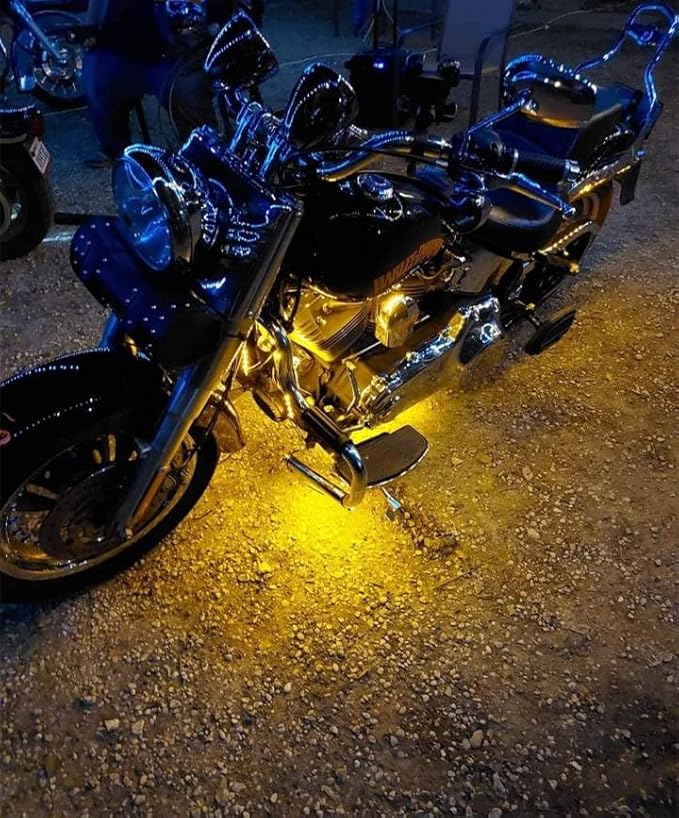 YM E-Bright Amber/Yellow Led Strip Lights for Cars 5050 SMD Waterproof Golf Cart Underglow Lights for Motorcycles Boat Scooter Bike Interior Exterior Decoration DC-12V,Pack of 4