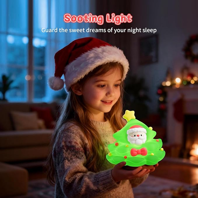 Christmas Tree Night Light, Touch Control LED Lamp, Silicone Green with Yellow Star, USB Rechargeable, 3 Brightness with Auto-Off Feature, Indoor Bedroom Decor