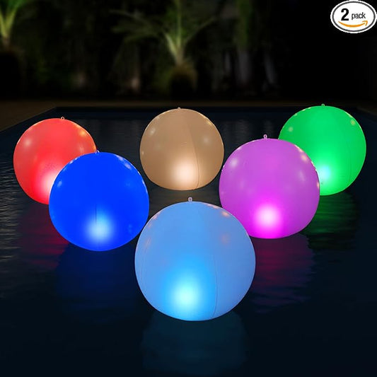 NAYUNA 2 Pack - Solar LED Floating Pool Lights - 14-Inch Inflatable Waterproof Decorative Balls with 16 Color-Changing Glow, Durable and Eco-Friendly for Pools, Patios, Gardens and Events