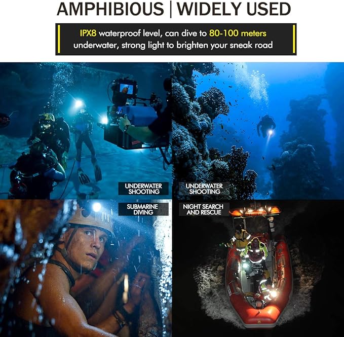 Scuba Diving Flashlight Dive Torch 2000 Lumen Waterproof Underwater XM-L2 LED Submarine Lights Holder with Charger for Under Water Deep Sea Cave at Night