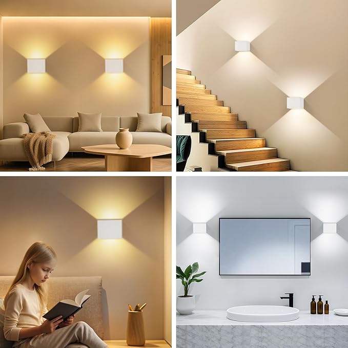Motion Sensor Wall Light Indoor Set of 2, 6000mAh Wireless Rechargeable Battery Operated LED Wall Sconce Up & Down with Touch & Remote Control, Battery Powered Magnetic Wall Lamps with 3CCT, White