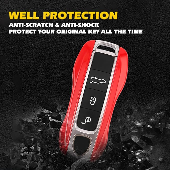 x xotic tech Red Key Fob Cover Smart Remote Case Side Blades Shell, Compatible with 2017-up Porsche Panamera, 2019-up Porsche Cayenne G2, 2020-up 911 Carrera Taycan
