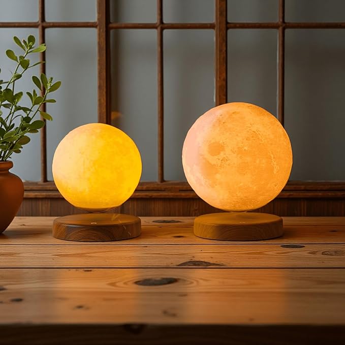 NOBRAND Magnetic Levitating Moon Lamp with LED Light, Floating Moon Desk Lamp with Wooden Base, Decorative Night Light for Home Office Bedroom, White