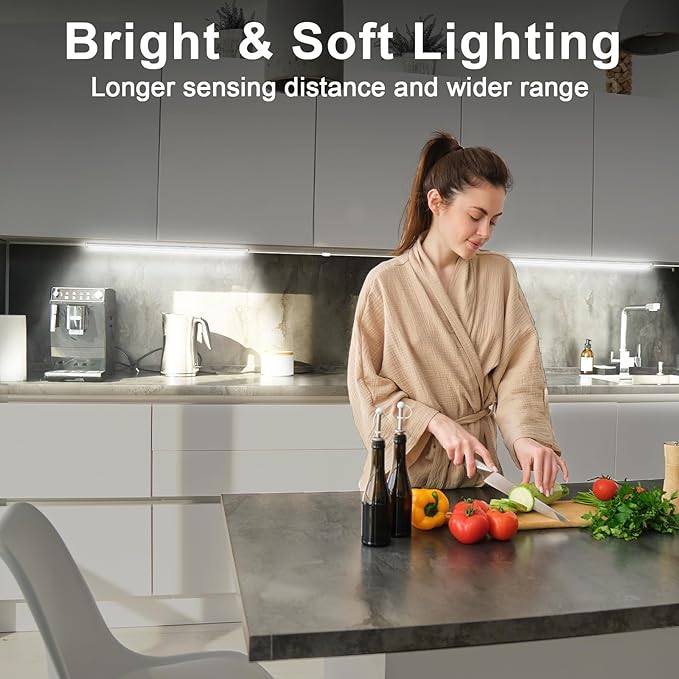 Daymeet Under Cabinet Lights, Bright Ultra Thin 12 Inch LED Cabinet Lighting Under Cabinet Light for Kitchen, 3 Color with Remote and APP Control, USB LED Lights for Closet, Home(2 Pack)