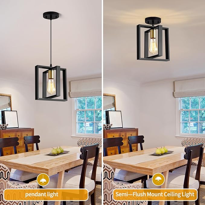 9MMML Black Pendant Lights Kitchen Island Set of 3, Farmhouse Hanging Lamp with 62'' Height Adjustable Cord, Small Wood Ceiling Pendant Light Fixture for Dining Room, Entryway, Foyer