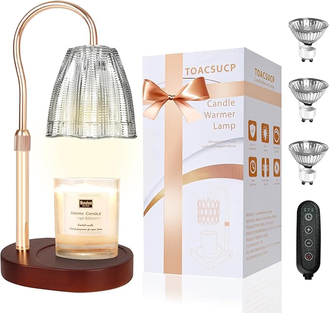 Candle Warmer Lamp with 3 Bulbs, Adjustable Height Dimmable Candle Warmer with Timer, Compatible with Large Jar Candles, Candle Lamp with Charming Gift Box for Her/Him