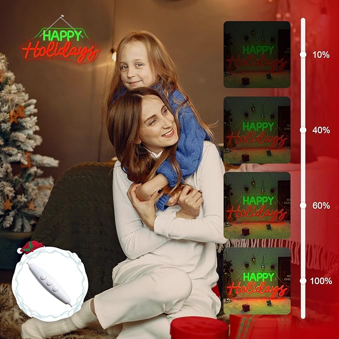 Horseneon Red Happy Holidays Neon Sign Merry Christmas Neon Signs for Wall Decor Christmas Tree Neon Light LED Sign with USB Powered for Party, Windows, Home Decor, Bedroom, Living room Warm