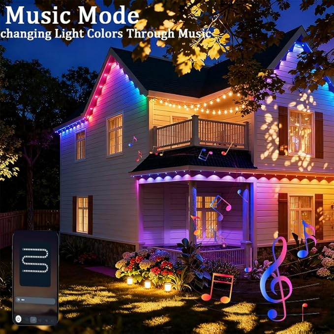 Permanent Outdoor Lights,Smart Outdoor Christmas Lights 24V with IC+RGB 20 LED, IP67 Waterproof Eaves Lighting with 213 Modes for Holiday,Party, Daily, APP/Remote Control