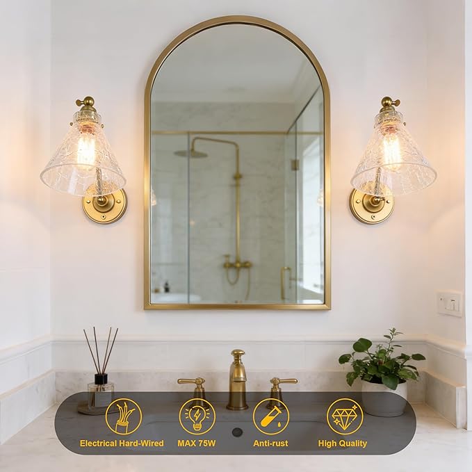 Industrial Vintage Slope Pole Wall Mount Single Sconce with Funnel Flared Clear Glass Shade, Swing Arm Wall Sconce Light Lamp Fixture Hardwired