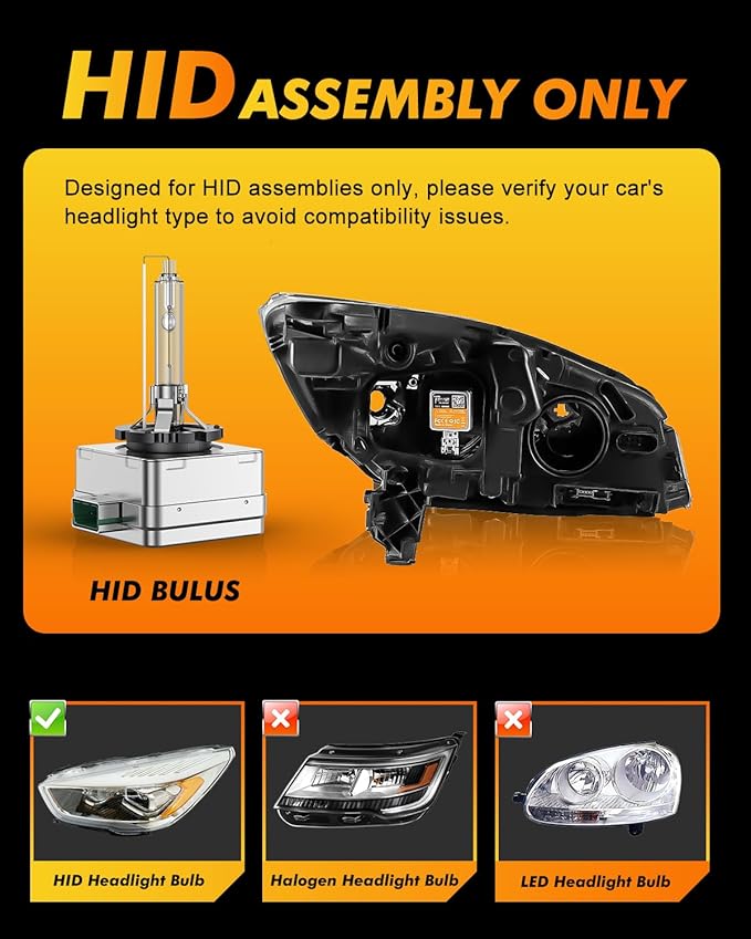 D3S Xenon HID Headlights Bulbs, 500% Enhanced Brightness, 6000K 35W Cool White High/Low Beam, Replacement 66340 42403 42302, IP68 with Metal Base, Plug and Play, Pack of 2