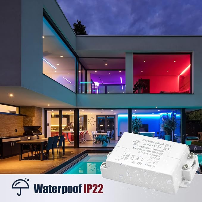 10W DC 12V LED Driver Transformer - 110V AC to 12V DC Constant Voltage Switching Converter - Waterproof IP22-2-Pack