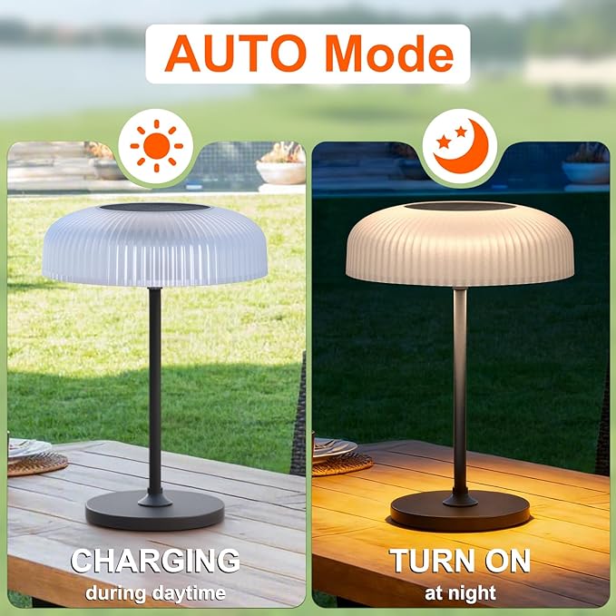 Nreonrick Cordless Mushroom Table Lamp, Portable Rechargeable Solar Night Light with Gesture and Touch Solar Table Lamps for Outdoor Patio, Garden Camping, Bedside Decor, Waterproof Lighting