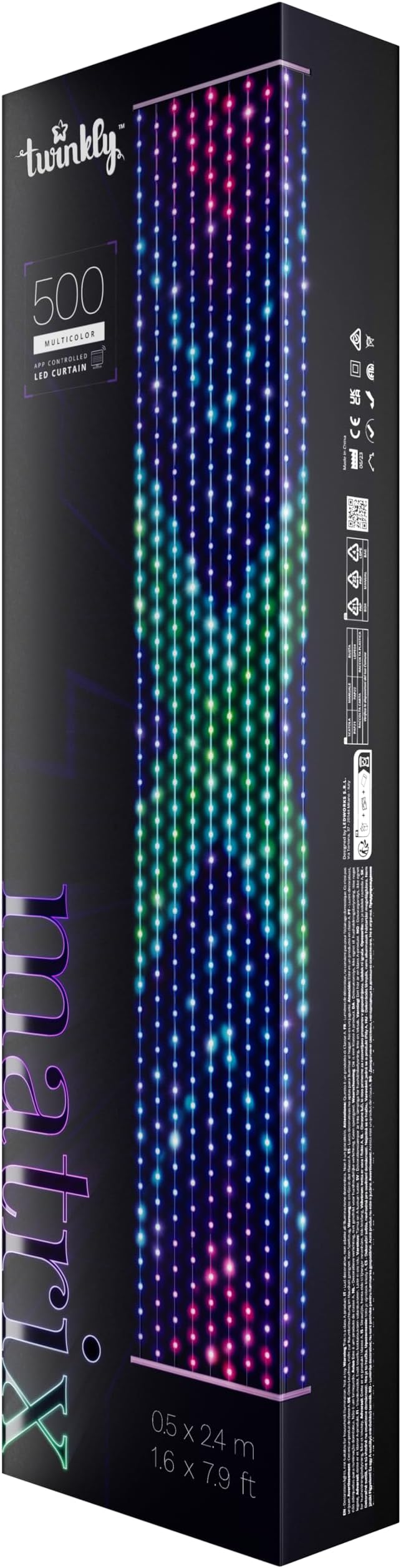 Twinkly Matrix 1.64x7.87ft LED RGB, High Density 500 LED Curtain, Smart Multicolor Gaming RGB Lights, Razer Chroma, Omen, Alexa, Google Home Compatible, Gaming Lights, App Mapping, Transparent Wire