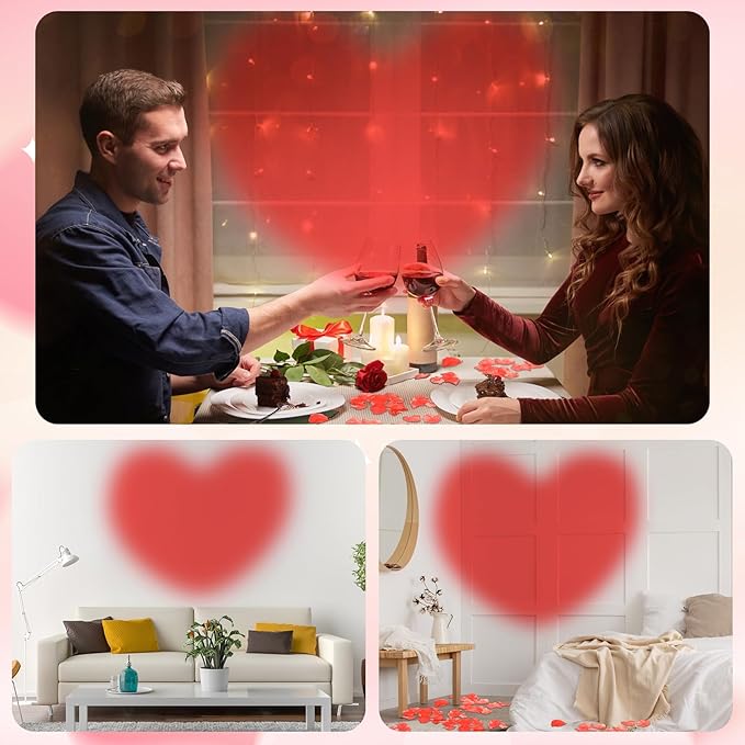 Heart Shaped Projection Lamp with 1000 Rose Petals Valentine's Day Sign Novelty Indoor Lamps USB Powered Romantic Night Light for Him Room Decorations Marry Me Proposal Weddings (Red)