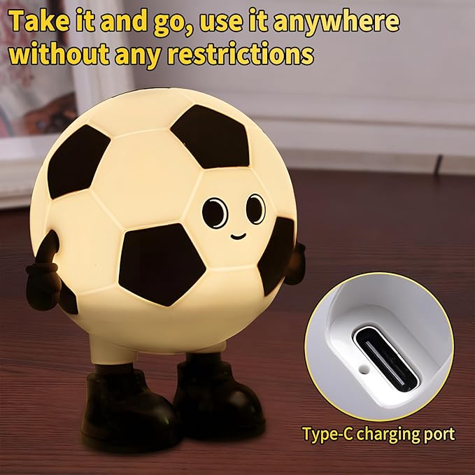 Cute Soccer Silicone Night Light for Kids, Rechargeable 7-Color Changing Lamp with 3-Level Dimming & 30-Min Timer, Safe Squishy Room Decor Christmas/Birthday Gift for Boys Girls