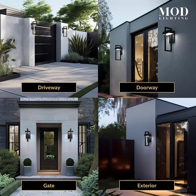 MOD LIGHTING Terri | Modern Outdoor Wall Lights LED 10W, Exterior Wall Sconce Lights, Stainless Steel Outdoor Light Fixture, Waterproof IP65, 1 Pack (Black | Cool White 6000K | Large 17")