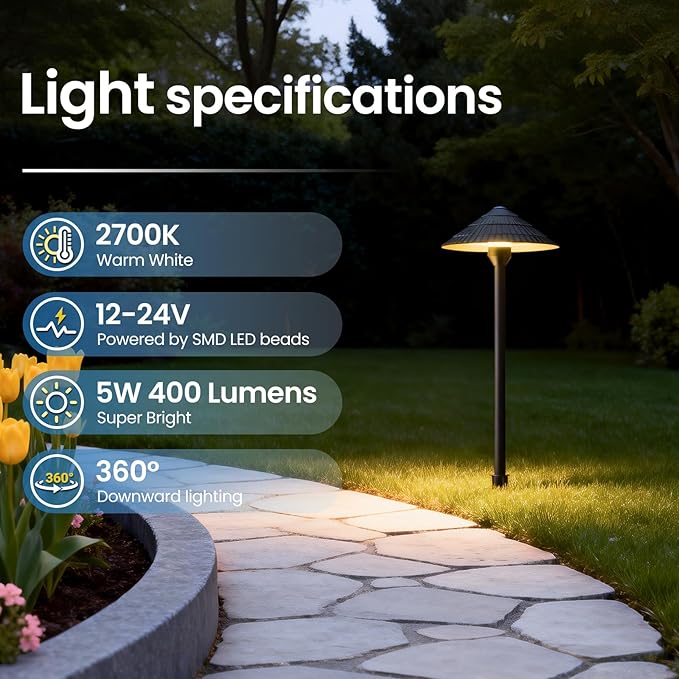 ZZXX All-in-One Low Voltage Landscape Lighting Kit 8-Pathway Lights with 96W Transformer, 5W Dusk to Dawn Outdoor Lighting, IP66 Waterproof LED Landscape Lights, Outdoor Lights 2700K for Yard Patio