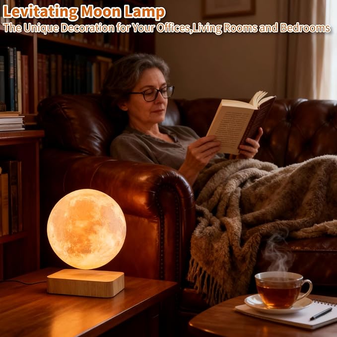 Levitating Moon Lamp, Floating Magnetic LED Moon Light Night Light with 3 Color Dimmable Touch Control Levitating Desk Decor Unique Lamps for Kids,Office, Living Room (Light Brown)