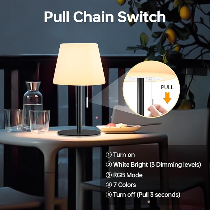 Shower Lamp Battery Operated Outdoor Table Lamps Cordless Waterproof LED Dimmable Warm White and RGB Table Lamps Rechargeable Lamp Outdoor Lamps for Patio/Bathroom（Black）