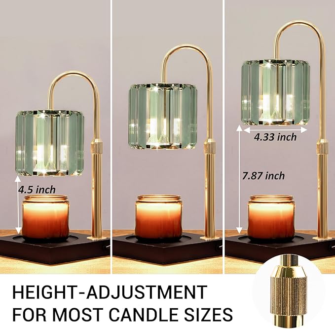 Candle Warmer Lamp Green with Timer, Dimmable Electric Candle Wamer Adjustable Height, Gifts for Women Mom, Glass Modern Candles Melter Lamp