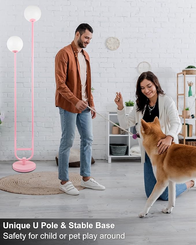 Lightdot 63IN Pink Floor Lamp, Modern Mid Century Globe Standing Lamps with 3000K LED Bulbs Included Candle Holder Style Unique Vintage Tall Floor Lamp for Living Room/Wedding/Sofa Beside/Corner Decor