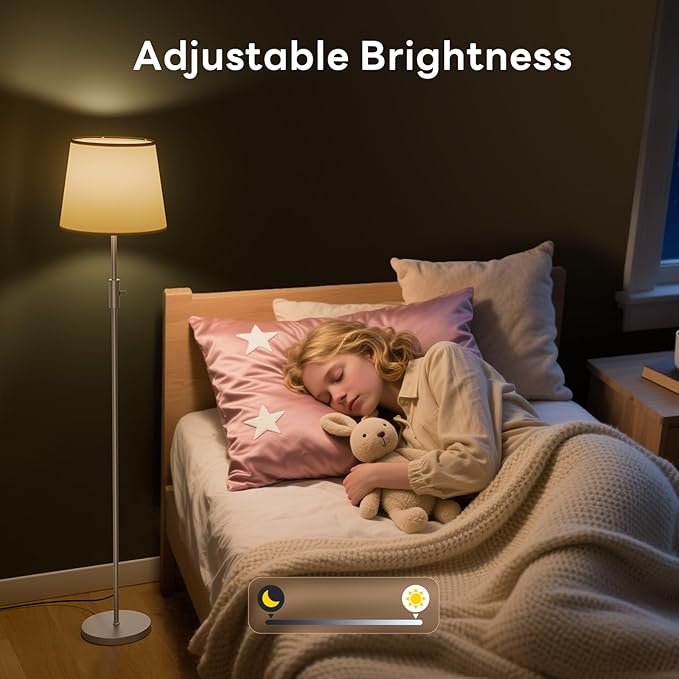 Smart Floor Lamp with RGBCW Color Change Bulb, Compatible with Alexa, Siri, Google Voice & App Control, Standing Lamp with Linen Shade, Tall Lamp for Living Room, Bedroom, Office,Silver