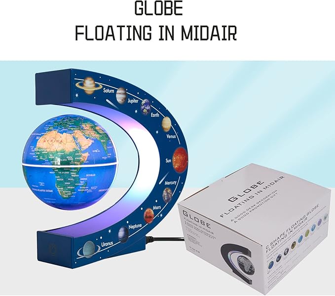 Magnetic Levitation Floating Rotating 3in Globe With Colored Lamp For Men Boss Cool Office Decor Gifts Or Kids Desk Toys,Nine planetary solar systems astronomy educational cosmic earth globe