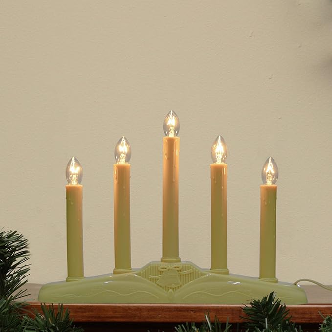 GOOTHY 5 Lights Electric Window Candle Lamp, 1 Pack Christmas Electric Candoliers Ivory Base with 6 Clear C7 Bulb (1 Spare Bulb), 5 Watt, 3Ft Cord, Candle Lamp Plug in and Ready to Use