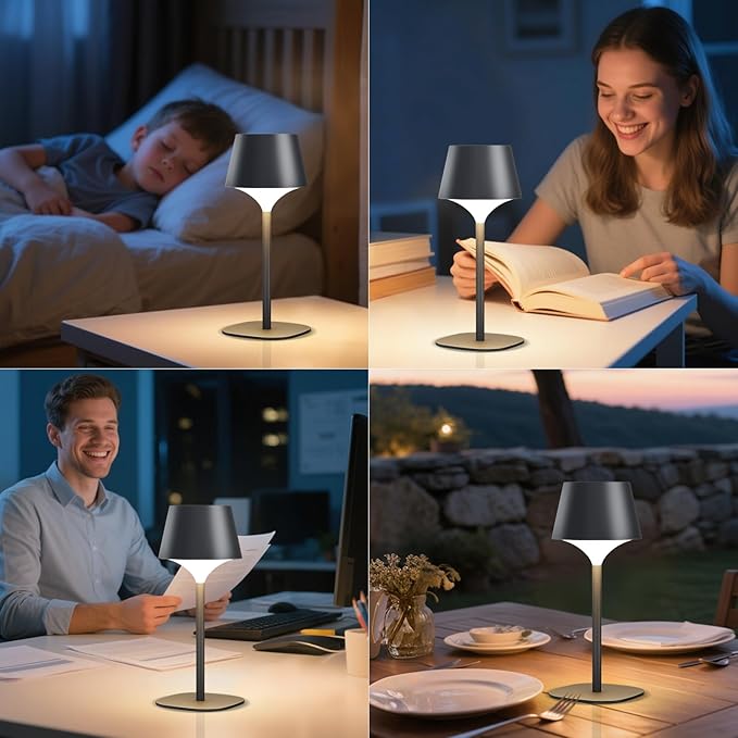 FUYO 2 Pack Cordless Table Lamp, Portable LED Desk Lamp, 3 Color Stepless Dimmable Rechargeable LED Table Lamp for Restaurant/Bedroom/Bars/Outdoor Party/Camping/Coffee Shop