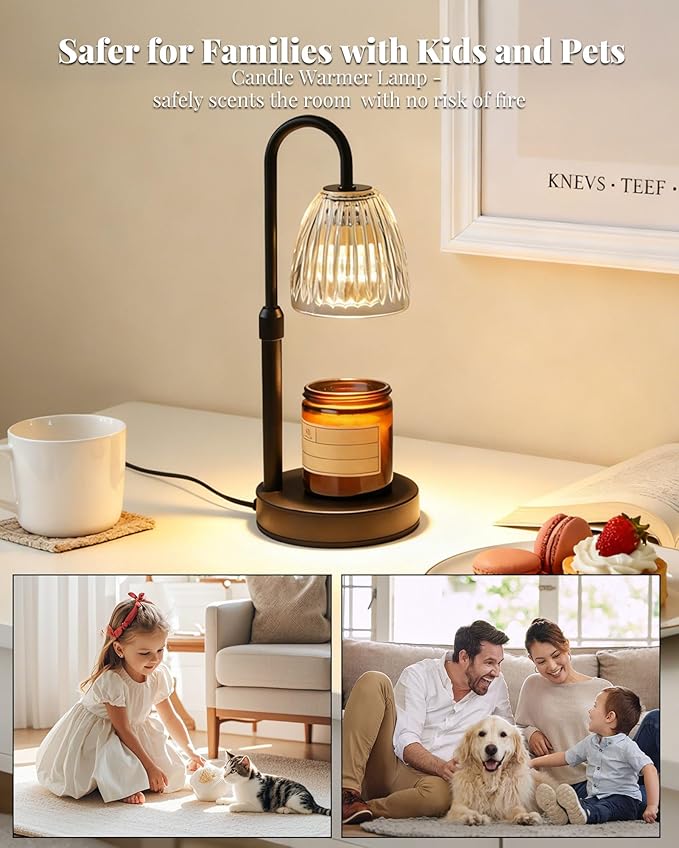 Dimmable Candle Warmer Lamp with Timer Adjustable Height, for Mom, Home Decor Birthday Housewarming Gifts for Women, Modern Electric Wax Melt Warmer for Scented Jar Candles, Clear