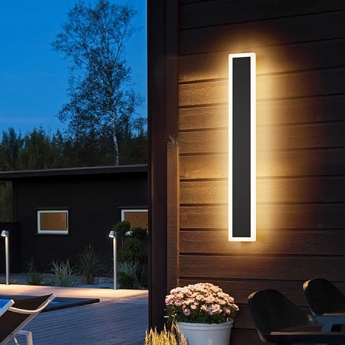 Aipsun 2 Pack Outdoor LED Wall Light,23.6 inch LED Modern Porch & Patio Wall Sconce Black Exterior Lights Wall Light for Entrance, Hallway, Garage, Porch(Warm Light 3000K)