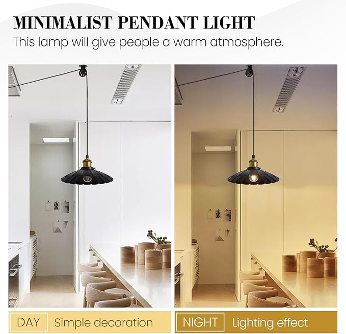 Plug in Hanging Light, Vintage Black 9.8 Inch Lampshade Plug in Pendant Light for Dining Room and Living Room, Kitchen Island Retro Hanging Lamp Fixtures