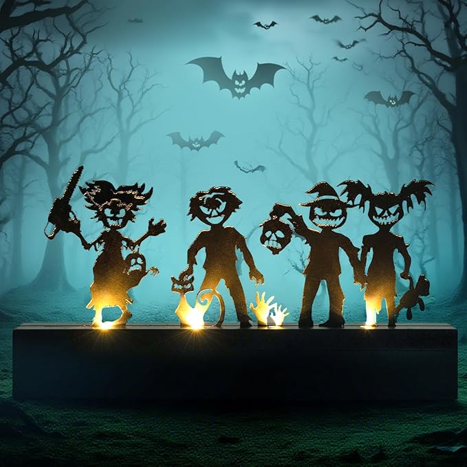 Halloween Table Decor Led Lights Silhouette Decoration Metal Horror Character Battery Operated Indoor Decoration Perfect Halloween Decor for Tabletop,Party, Home, Window