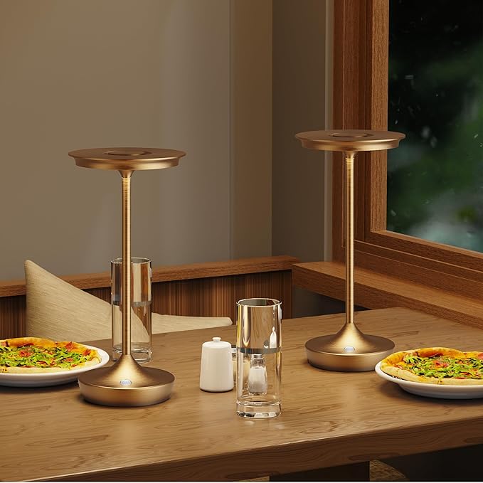 LED Cordless Table Lamps Rechargeable - Outdoor 6000mAh Battery Operated Portable Tables Light 3 Color Stepless Dimming Lamp with Memory Function for Patio Restaurant Dining Bronze