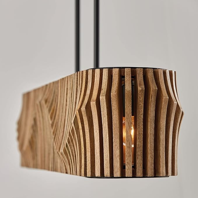 Capital Lighting 844661WK Archer Modern Artisan-Crafted Mango Wood Island Lights for Kitchen & Dinning Area, 6-Light 360 Total Watts, 8" H x 41" W, Light Wood and Matte Black