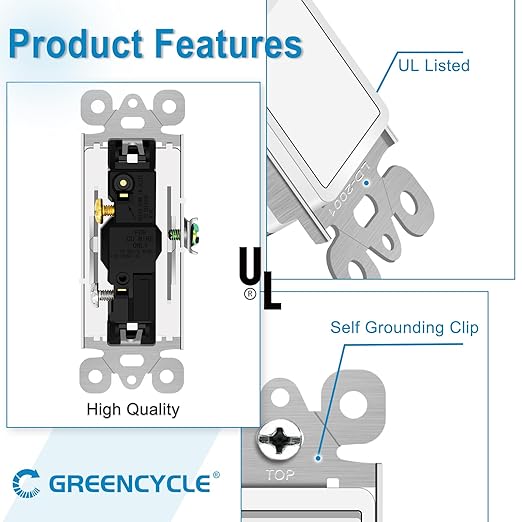 Greencycle 15 Amp Single Pole Light Switch White 100Pack,SP Rocker Paddle Light Switch,120V-277V AC,On/Off Wall Switch,Residential/Commercial Grade,Home & Office,UL Listed