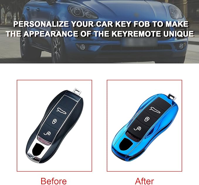 x xotic tech Blue Key Fob Cover Smart Remote Shell Case, 3 pcs Set Full Protection, Compatible with Porsche Boxster Cayman 981 Carrera 911 991 918 Spyder Macan Cayenne Panamera